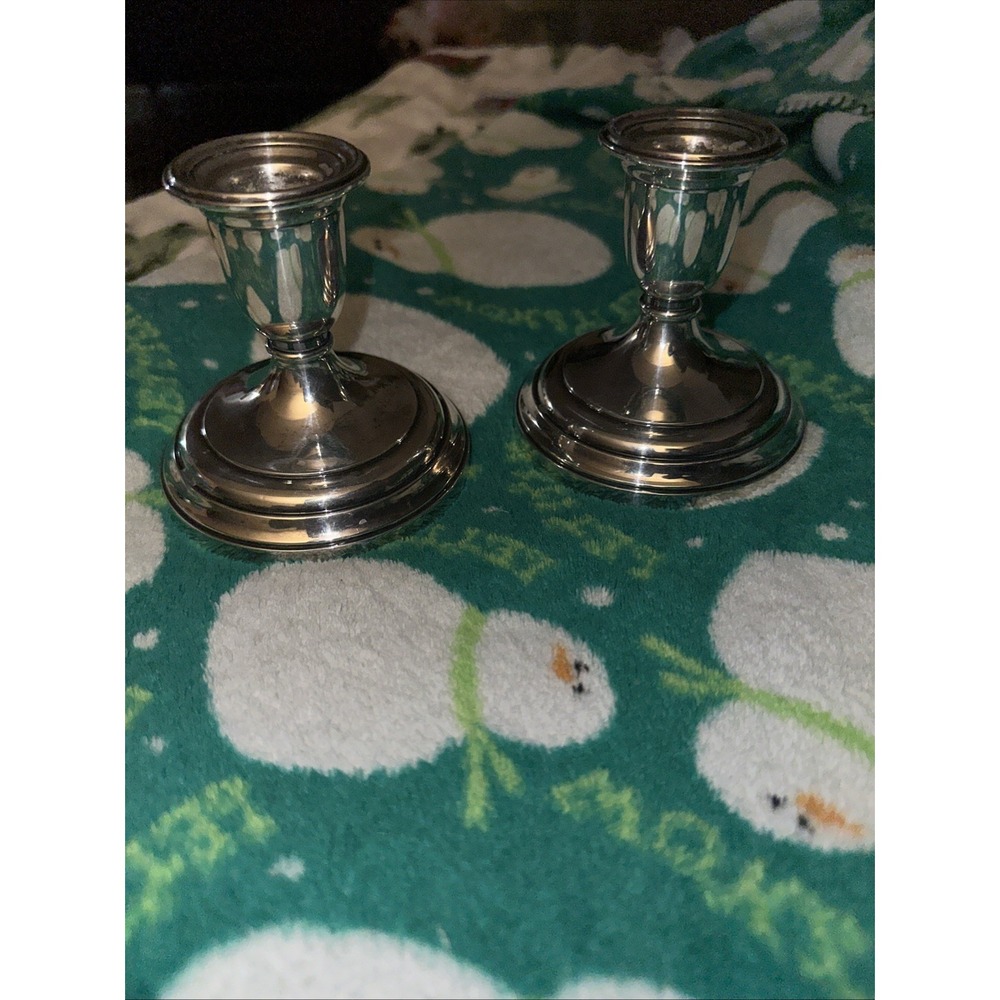 Pair of S Kirk & Son Sterling Silver Weighted Candle Candlestick Holders 3.75"